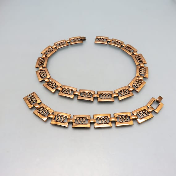 Renoir Style Copper Necklace Bracelet Set, Vintage Copper Demi Parure