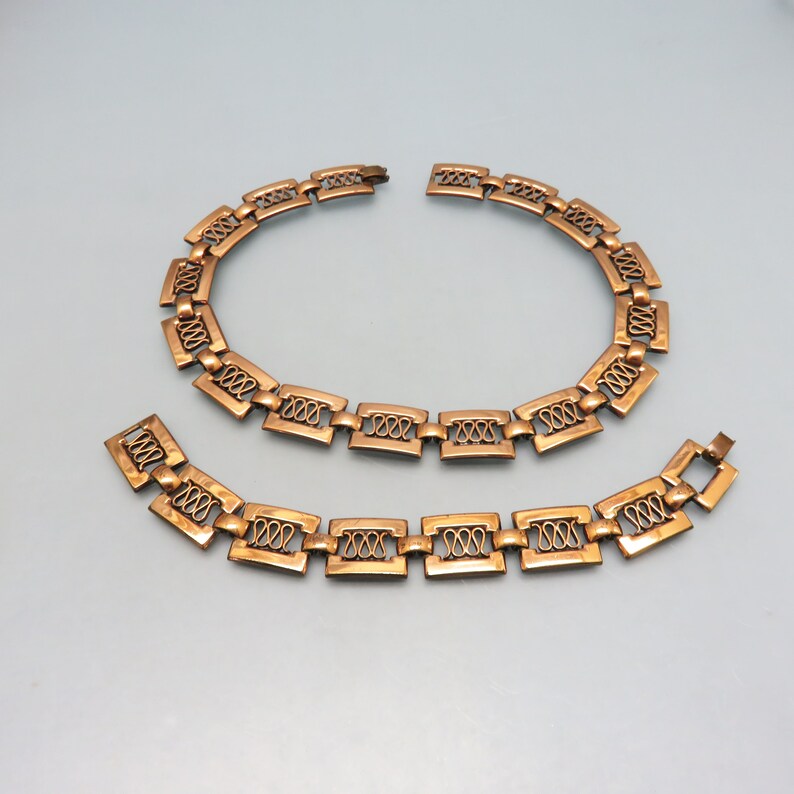 Renoir Style Copper Necklace Bracelet Set, Vintage Copper Demi Parure image 1