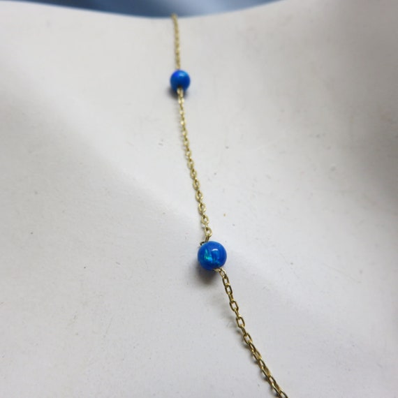 Gold Vermeil Blue Opal Bead Necklace,  18 Inch Ch… - image 4