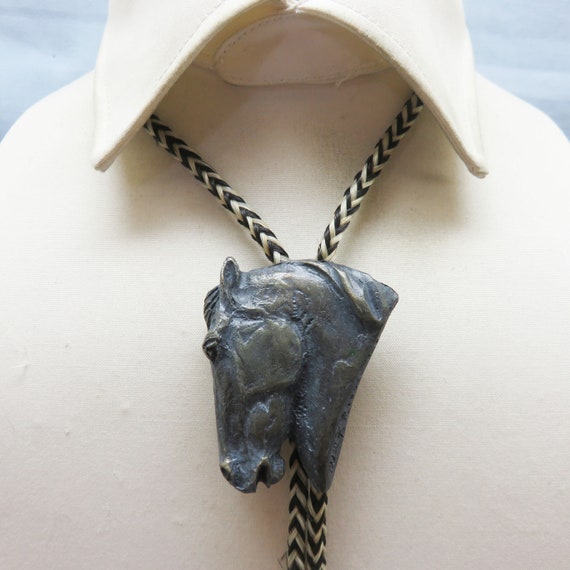 Dressy Dark Cast Metal Horse Head Bolo Tie, Vinta… - image 2