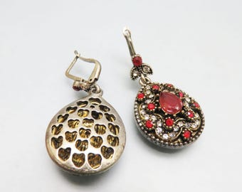 Red Rhinestone Dangle Drop  Pierced Earrings, Victorian look, Abella Earrings