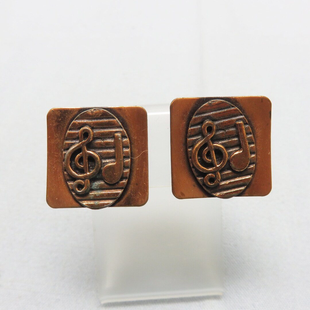Copper Musical Note Clip on Earrings, 1960s Modern Style - Etsy