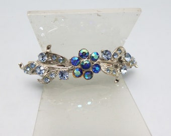 Blue Rhinestone Hair Barrette, Vintage Small Hair Barrette