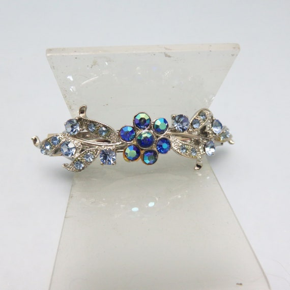 Blue Rhinestone Hair Barrette, Vintage Small Hair 