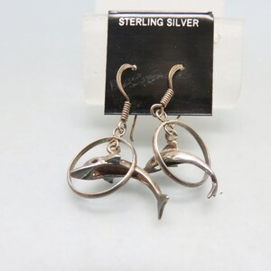 Sterling Dolphin Jumping Thru Hoops Pierced Earrings, Vintage Pierced Earrings