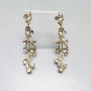 Long Clear Rhinestone Pierced Earrings, Vintage, Wedding Earrings, Prom