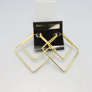Huge 1980s Vintage Square Pierced Earrings, BIG Hoops