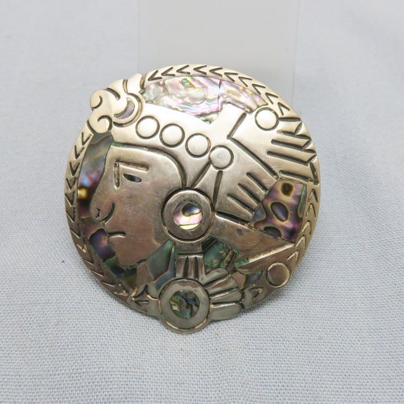 Vintage 1960s Mexican Aztec or Mayan Mask Brooch … - image 2