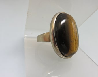 Vintage Minimalist Tigers Eye Ring,  Size 7.25