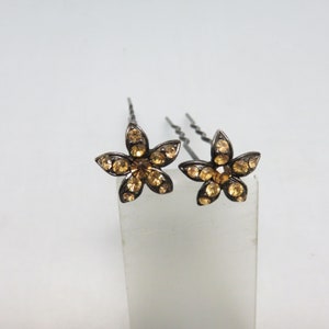 Pair Victorian Look Rhinestone Bobby or Hair Pin, Vintage Citrine Gold Rhinestones
