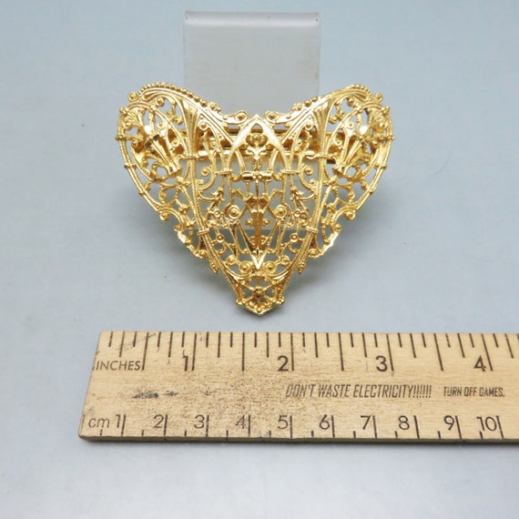 BIG Golden Filigree Heart Hair Barrette, 1980s Vi… - image 2