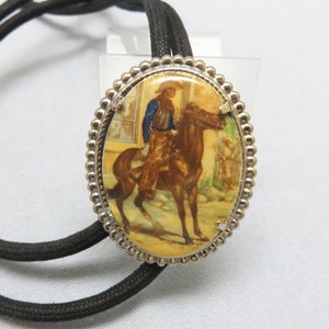 Vintage Western  Portrait Transfer-ware Resin Bolo Tie,  Handmade Cowboy and Cowpony