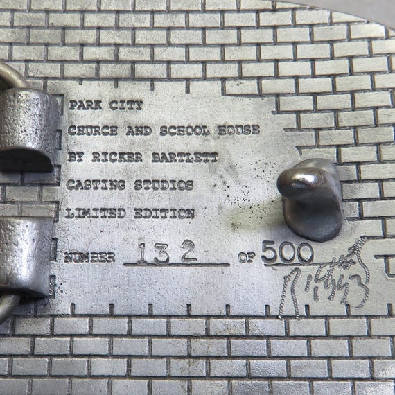 1989 Park City  Pewter Belt Buckle, Church and Sc… - image 4