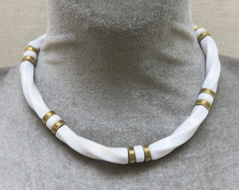 Vintage White Lucite Necklace, 17 Inches, 1980s Choker Necklace