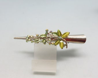 Vintage Spring Green Lucite Butterfly Hair Clip, Rhinestones