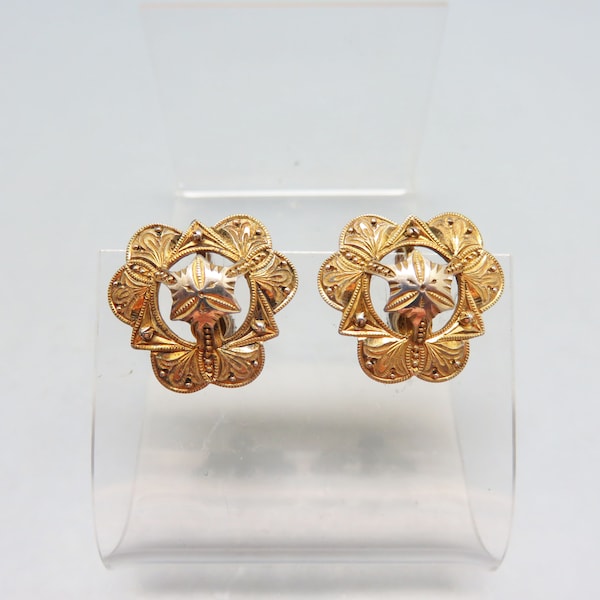 Vintage Sterling and Gold Vermeil Screwback Earrings, Intricate Design