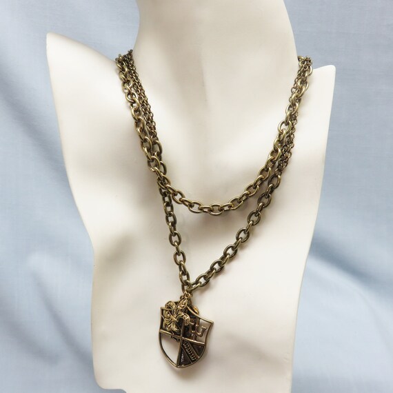 1980s Heraldic Charm Necklace, Fleur D Lis Charm … - image 3