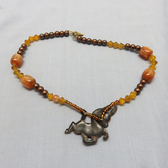 1960's Copper, Gold and Crystal Necklace, Donkey … - image 6