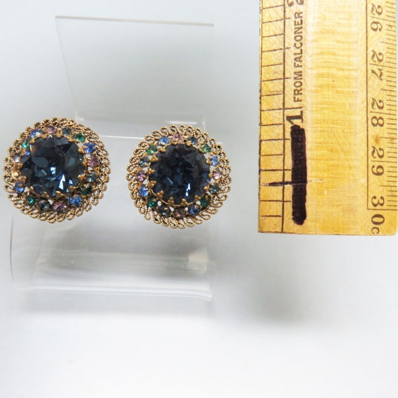 Vintage Austrian Rhinestone Clip On Earrings, Blu… - image 4