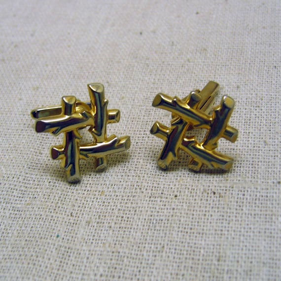1960s Hash Tag Design Goldplated Cuff Link Set - image 1