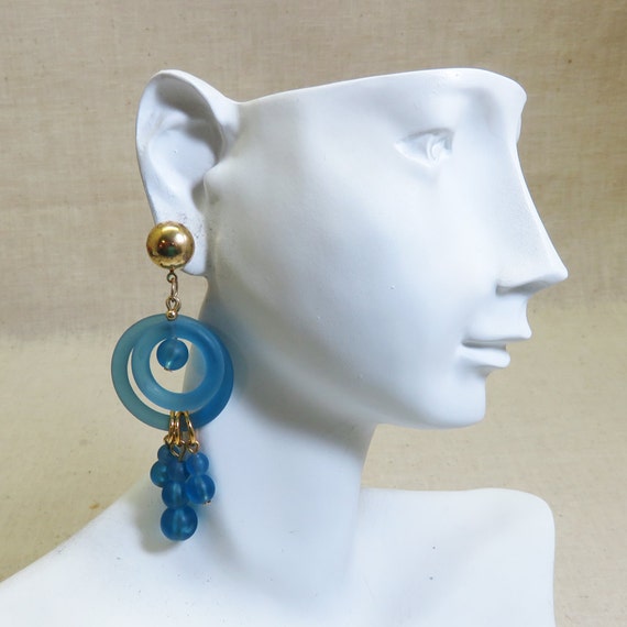 True Blue Plastic Mobile Pierced Earrings, Vintage - image 3