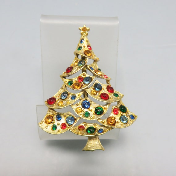 Colorful Crystal Jewelry Tree Christmas Rhinestone Pin Coat Cap Brooch Vintage 