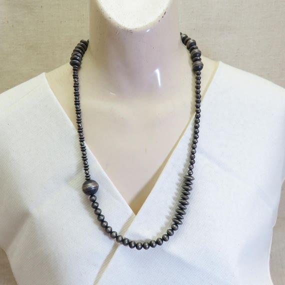 Sterling Bead Necklace, 26 Inches, Vintage - image 1