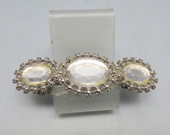 Vintage Rhinestone Hair Barrette, Clear Acrylic Stones, Lightweight Barrette