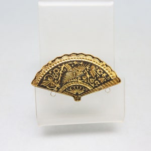 Vintage Damascene Enamel Gold Plated Fan Pin, 22KT Gold