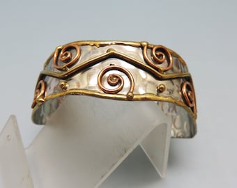 Handmade Mixed Metal Cuff Bracelet: Copper & Brass Wire, Vintage Style