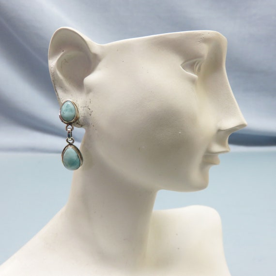 Four Stone Blue Larimar Sterling Pierced Earrings… - image 5
