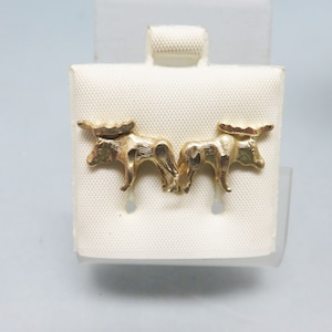 Diamond Cut, Gold Plated Moose Pierced Earrings, Mint, Never Used