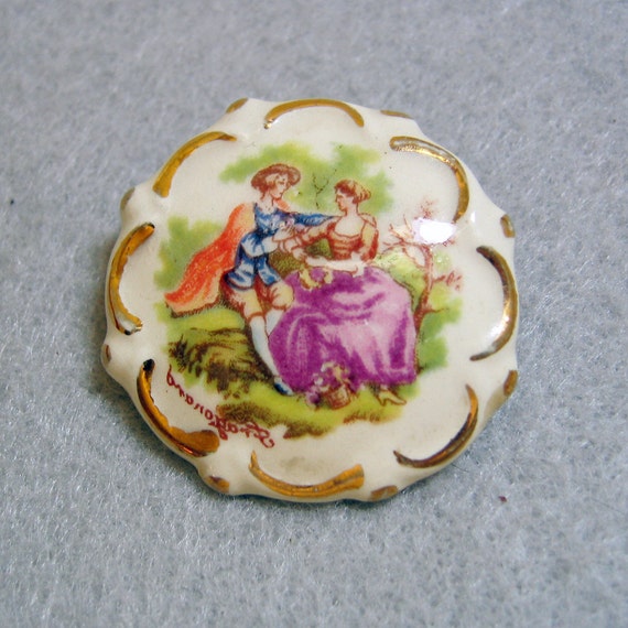 Hand Painted Limoges Porcelain Brooch - image 1