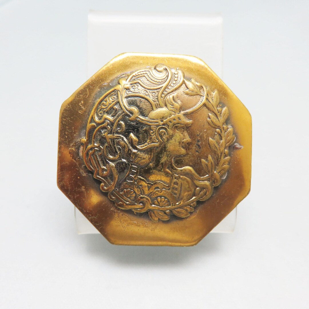 Vintage Brass Roman Soldier Button: 1 7/8