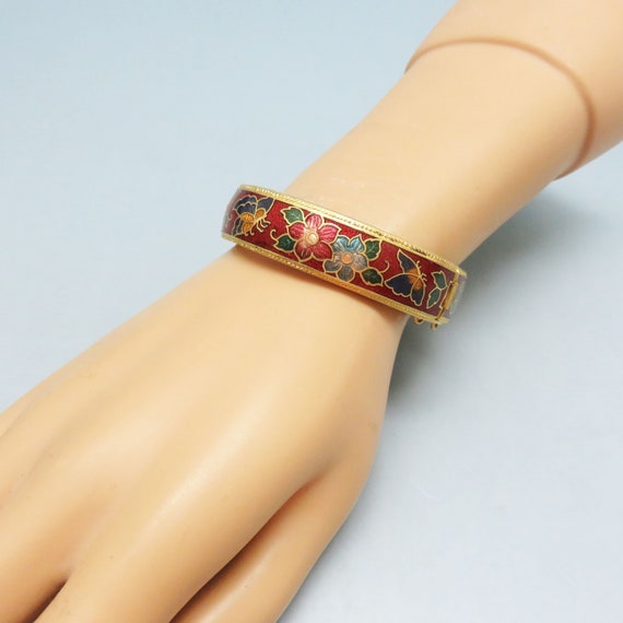 Vintage1970s High Quality Cloisonne' Hinged Bangl… - image 4