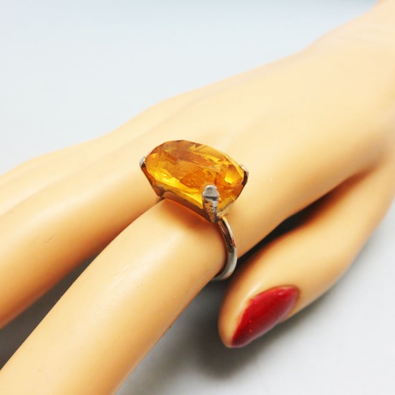 Gorgeous Vintage Golden Topaz Glass Ring, Oval Cu… - image 5