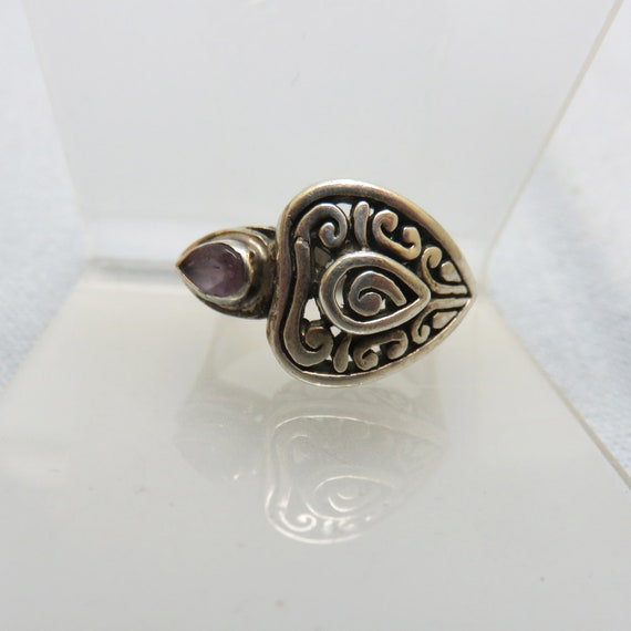 Chunky Ethnic Look Sterling Silver Amethyst  Ring… - image 1
