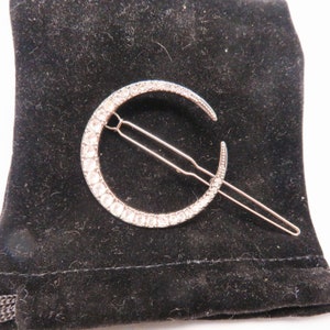 Vintage Rhinestone Crescent Moon Hair Barrette - 1960s Gothic Style