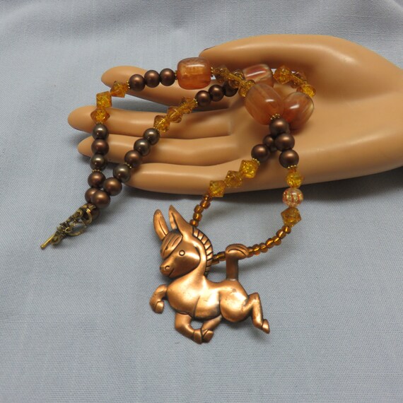 1960's Copper, Gold and Crystal Necklace, Donkey … - image 1
