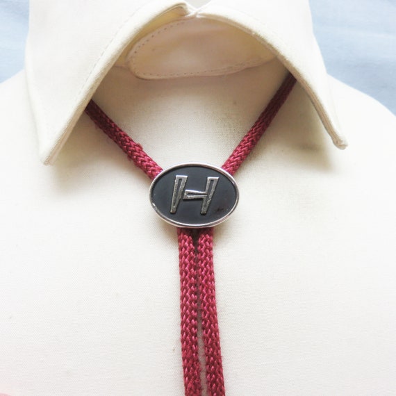 Vintage 1960s Silver and Black Initial H Bolo Tie, - image 2