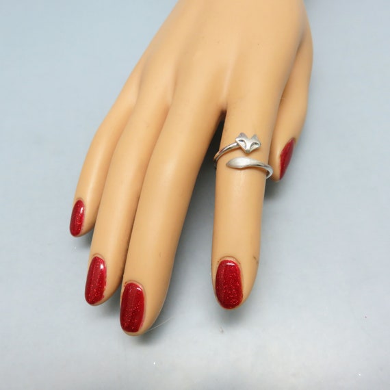 Wrap Around Fox Ring, Silverplated Metal, Size 5 … - image 4