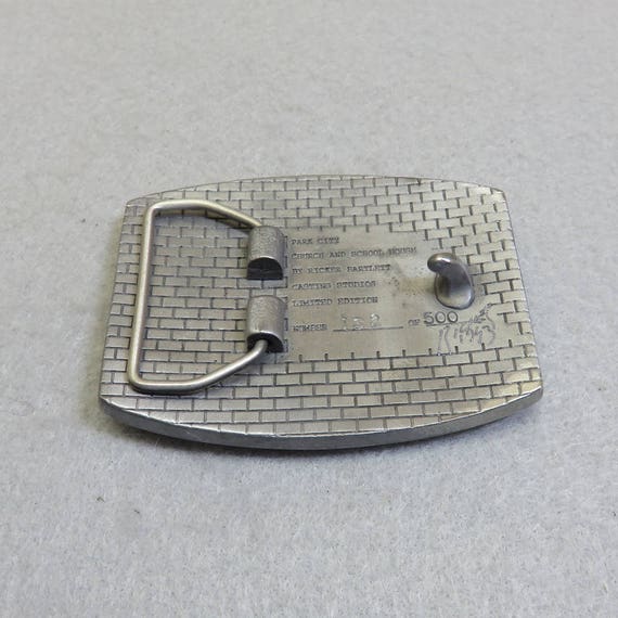 1989 Park City  Pewter Belt Buckle, Church and Sc… - image 3