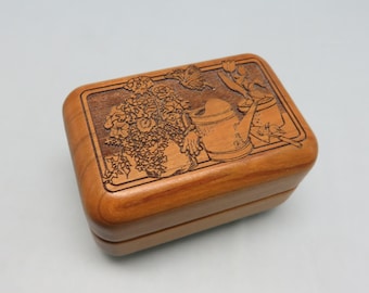 Laser Engraved Tiny Wooden Box, Vintage, Gardening Theme*