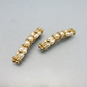 Vintage Elegant Faux Pearl  Hair Clip or Barrette Pair, Faux Pearls and Golden Beads