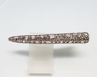 Vintage Filigree Hair Barrette, Silver Tone Lacework Hair Clip, Curved Metal Hair Accessory, Victorian Revival Barrette, 5.25 Inch