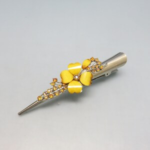 Vintage Big Bold Goldenrod Flower Hair Clip, Rhinestones