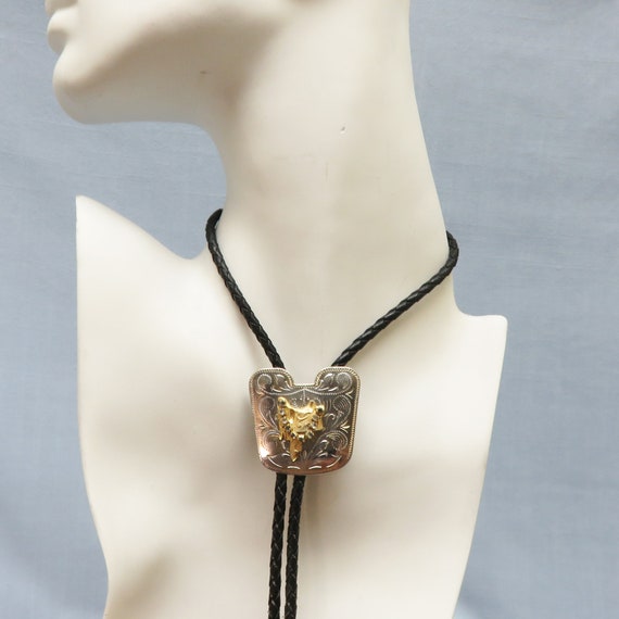 1980s Fancy Rhinestone Western Saddle Bolo Tie, V… - image 3