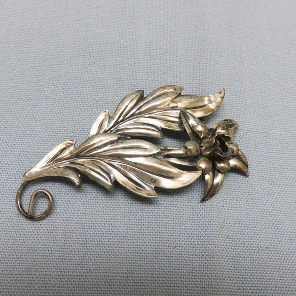 1940s Sterling Silver Floral Brooch, Daffodil Brooch, Sterling Silver Brooch