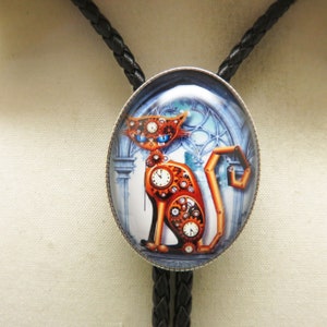 Off the Wall, Steampunk Mechanical Cat Bolo Tie,  Handmade