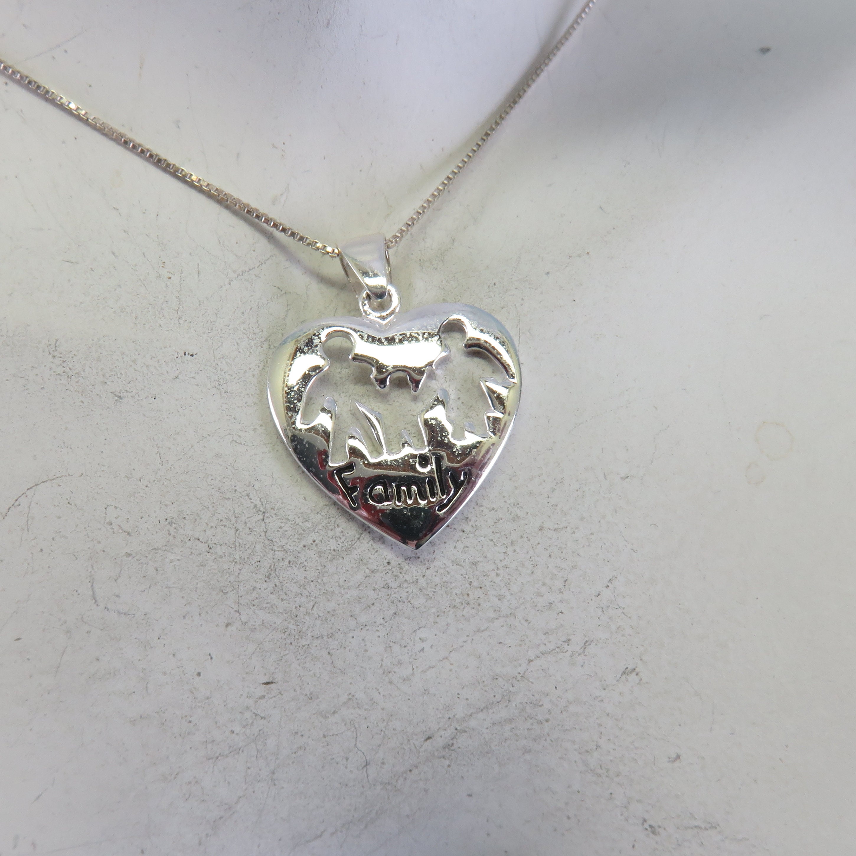 Sweet Sterling Silver Mother, Father and Child Pendant and Chain